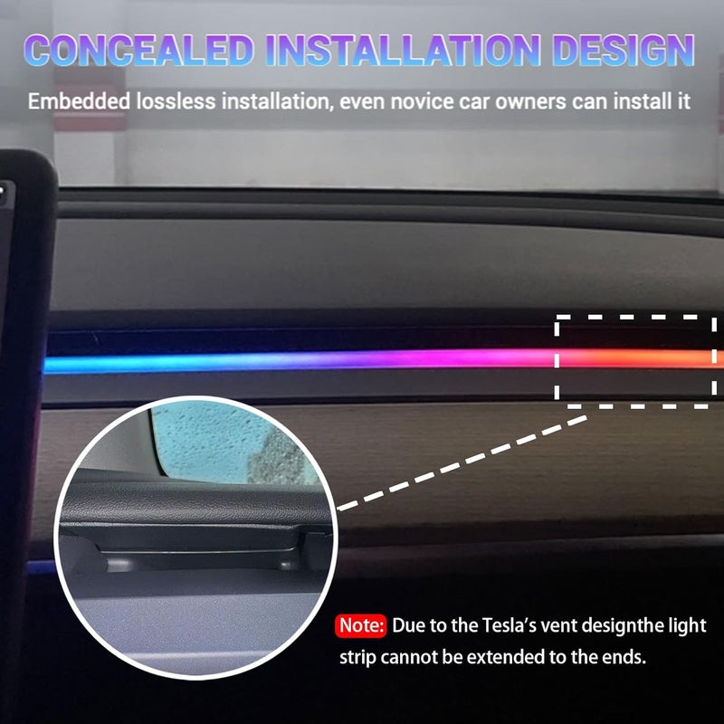 Rye LED Car Ambient Lighting Strip for Tesla High Brightness with APP Control Multiple Colors and Car LED Strip Lighting Neon Lights for Model 3/Y (Dashboard& Center Console& 4 Floor Light) - Image 5